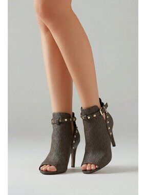 Michael Kors Studded Peep Toe Ankle Booties Women’s Size Gray High Heel